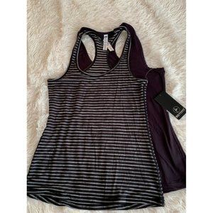 Women 90 DeGree By Reflex 2 PK Tank Top Fig Sugar/Black Charcoal Strp Size M